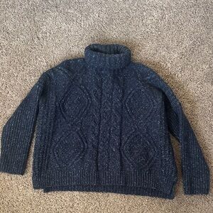 Women's Navy Knitted Blue Turtleneck Sweater